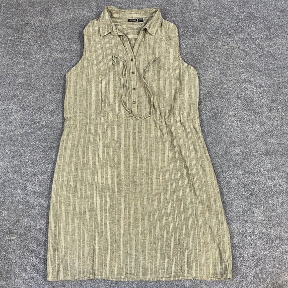 Esmara Womens Dress 14 Green Striped Linen Blend Belted Sleeveless - Picture 1 of 9